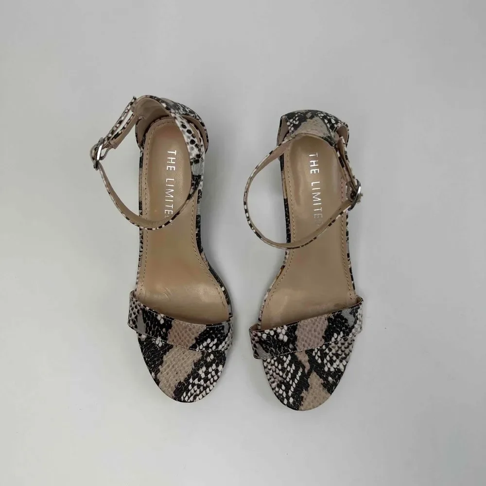 The‎ Limited Size 6.5M Chunky Heel Snake Boa Reptile Print Ankle Strap Shoes
